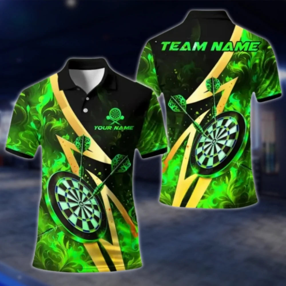 Custom Flaming Black Gold Mens Dart Polo Shirt, Custom Flame Dart Team Shirts DAT0384