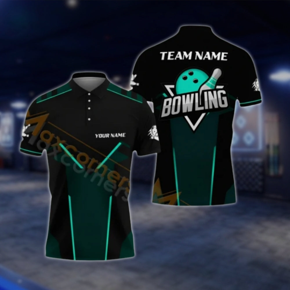 Custom Black And Red Bowling Mens Polo Shirt, Custom Team Bowling Shirts BA0022 BOW0376