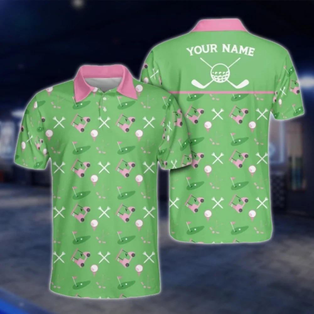 Personalised Green Golf Polo Shirts For Men, Custom Name Golf Shirts GOF0225
