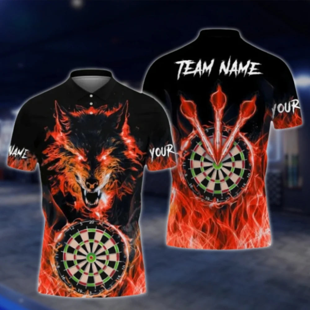 Custom Wolf Fire Blue Men's Dart Polo Shirt, Custom Wolf Darts Shirts For Team DAT0423