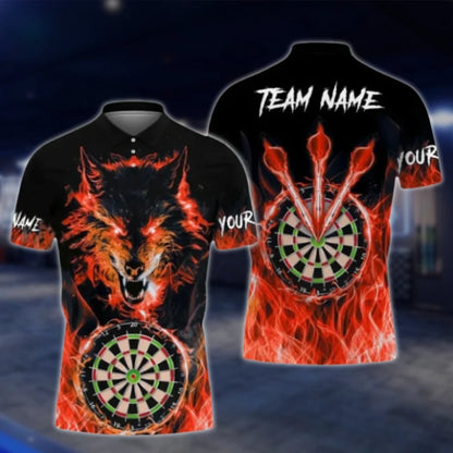 Custom Wolf Fire Blue Men's Dart Polo Shirt, Custom Wolf Darts Shirts For Team DAT0423