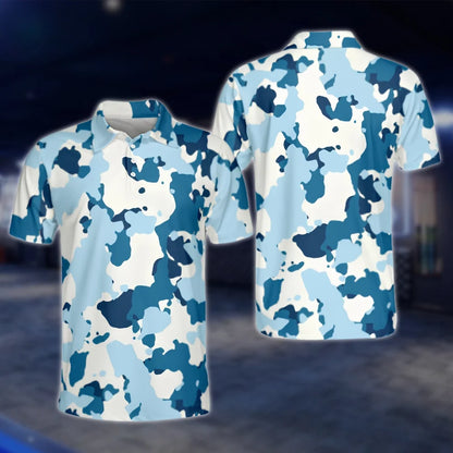 Matching Blue Camo Golf Polo Shirts For Men And Women, Matching Camo His And Her Golf Shirts GOF0175