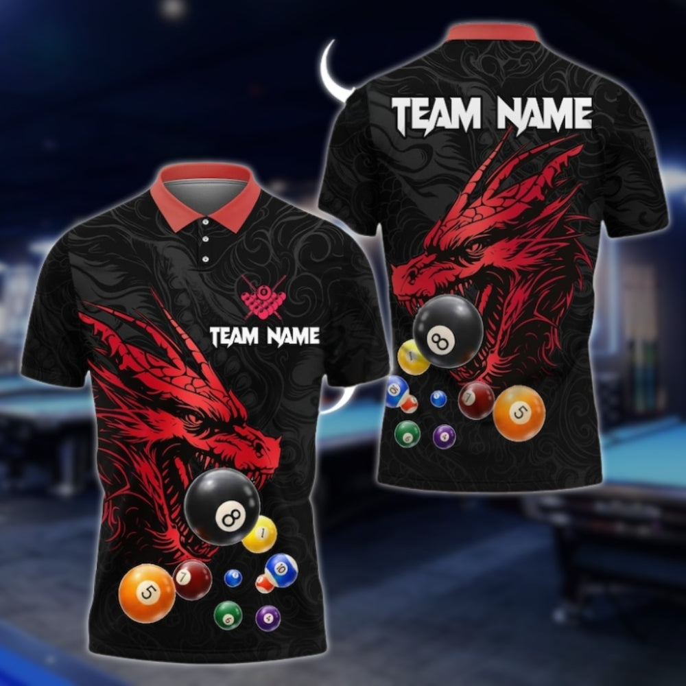 Custom Dragon Black And Yellow Billiard Men Polo Shirt, Custom Dragon Billiard Shirts For Team BLD0155