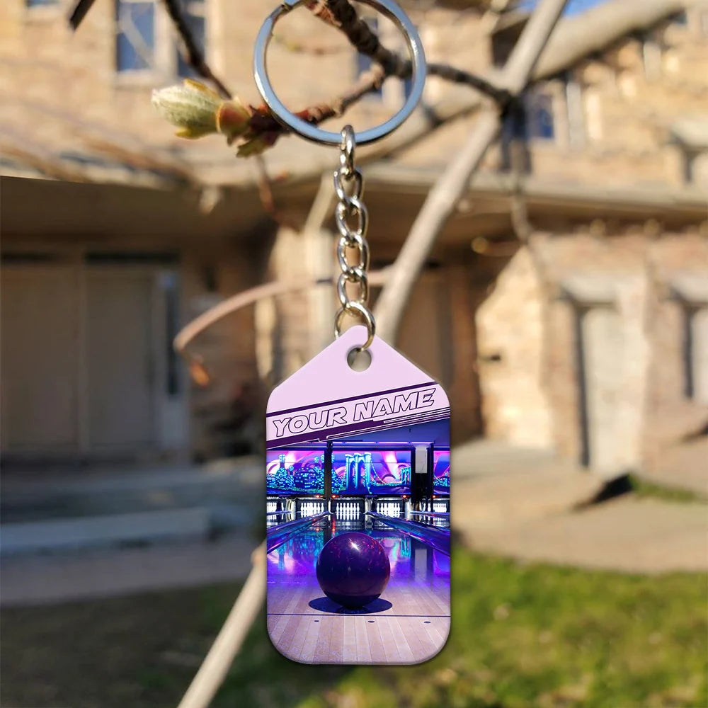 Purple Bowling Ball Personalized Name 3D Keychain ORN0163