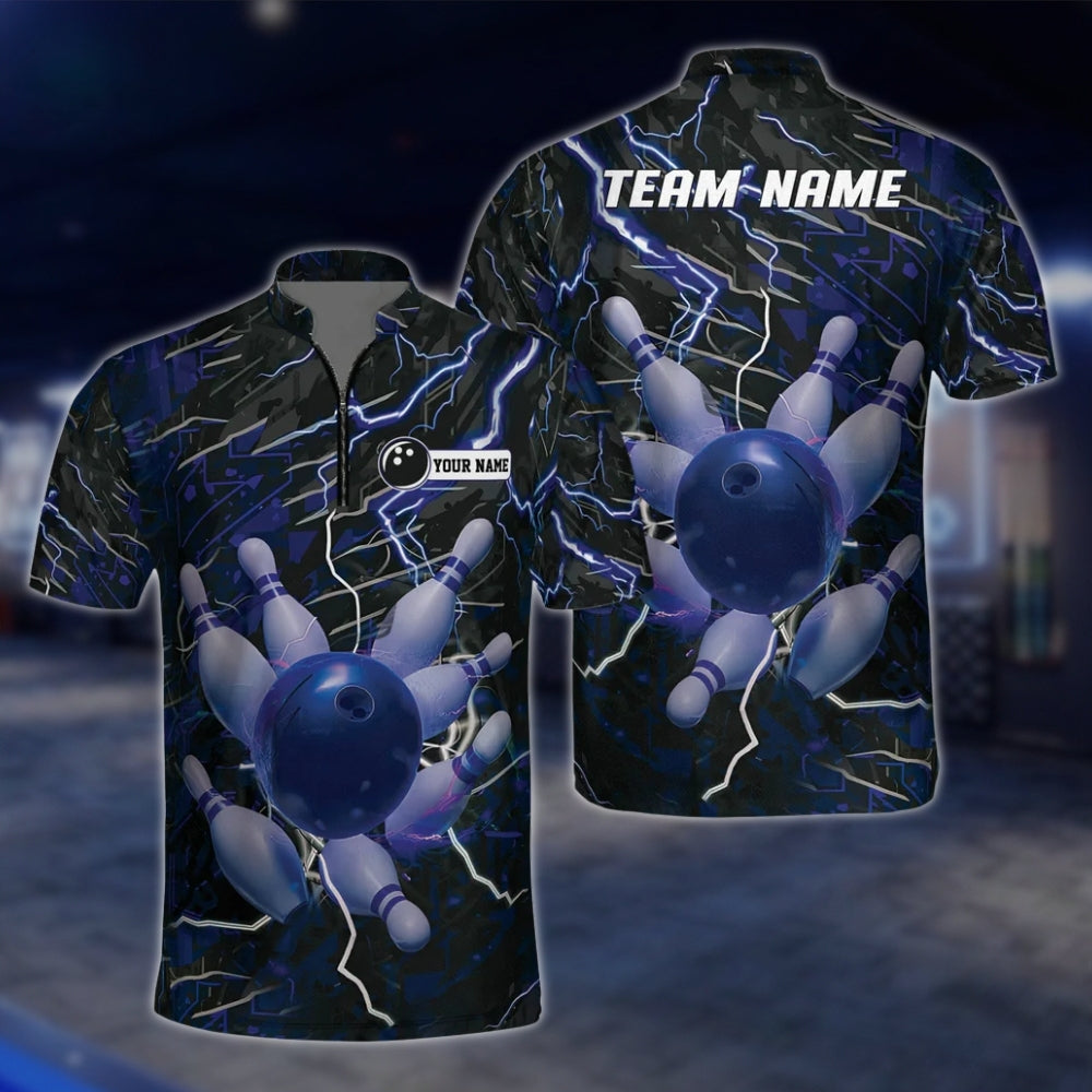 Custom Pink Thunder Lightning Mens Bowling Jersey, Custom Thunder Team Bowling Shirts BZ0165 BOW0448