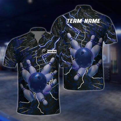 Custom Pink Thunder Lightning Mens Bowling Jersey, Custom Thunder Team Bowling Shirts BZ0165 BOW0448