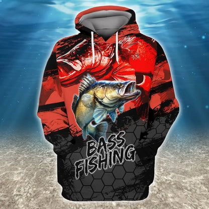 Bass Fishing Red 3D Hoodie Shirt For Men Hunting Life Hoodie Gifts FISH0069