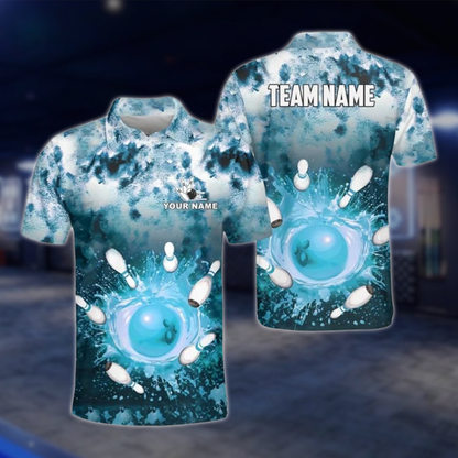 Personalized Mens Splash Purple Bowling Polo Shirt, Custom Bowling Team Shirt BZ0788 BOW0119