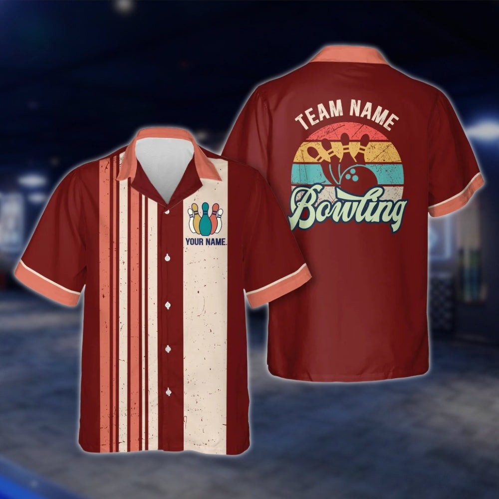Custom Cyan Retro Bowling Hawaiian Shirt For Men Women, Custom Retro Bowling Team Shirts BZ0021 BOW0301