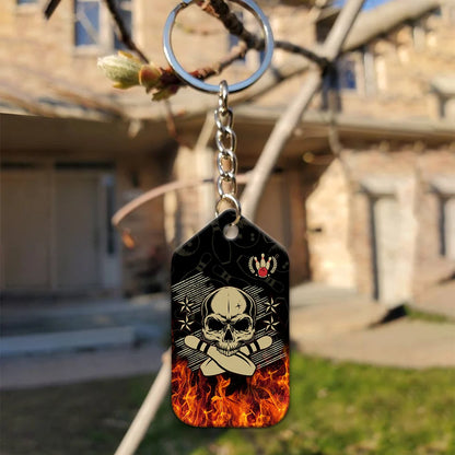 Skull Bowling In Fire Keychain ORN0172