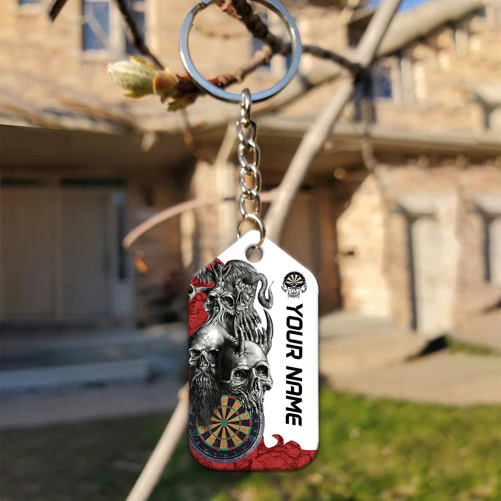 Dartboard Skull Personalized Name 3D Keychain For Darts Player ORN0185