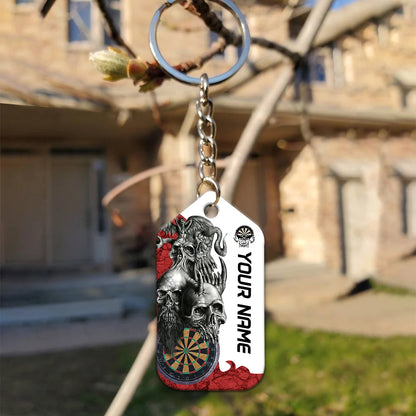 Dartboard Skull Personalized Name 3D Keychain For Darts Player ORN0185