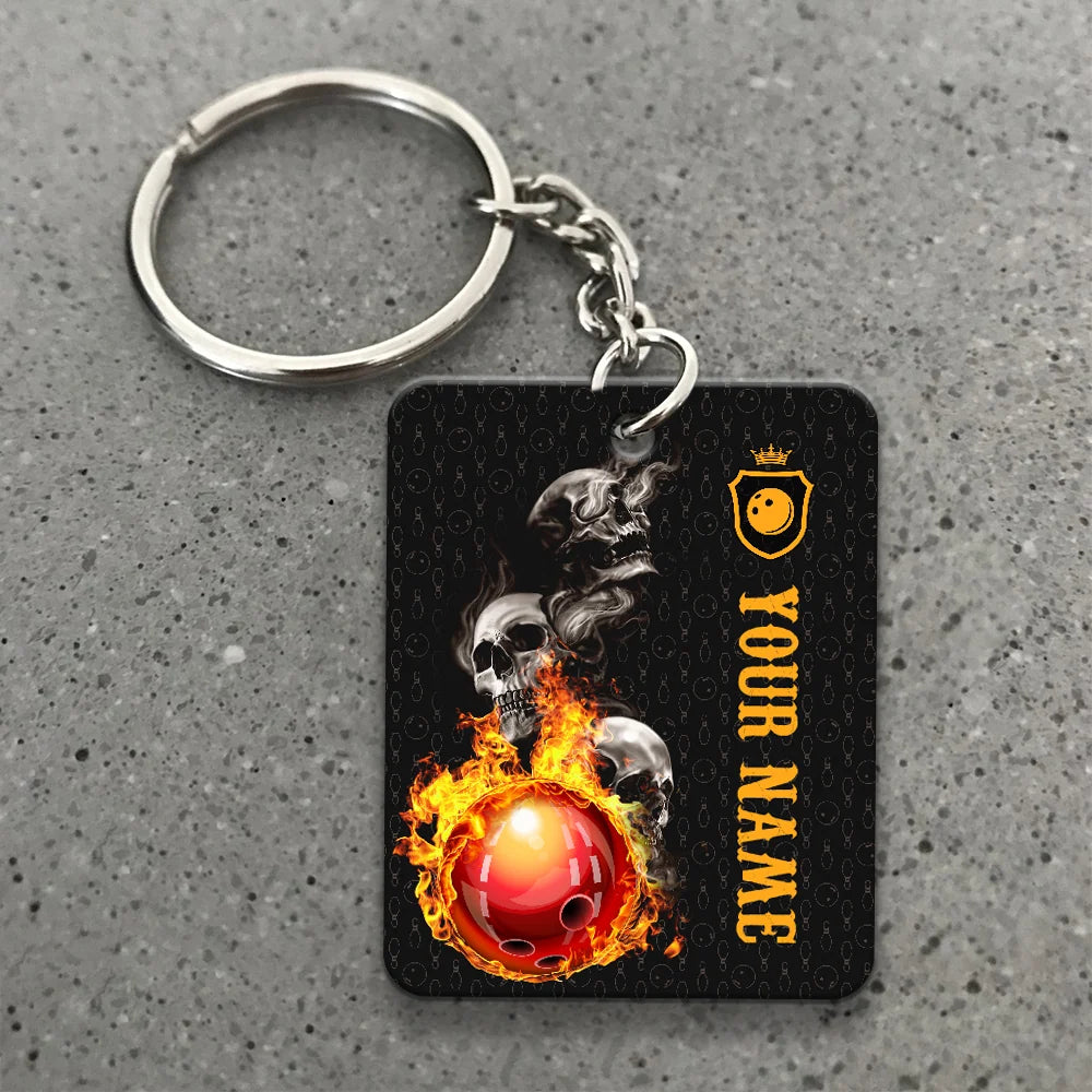 Bowling Skull Hello Darkness My Old Friend Personalized Name Keychain Gift For Bowler ORN0192