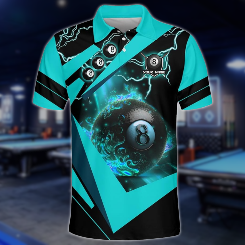 Custom 8 Ball Billiard Polo Team Shirt For Men, Custom Black And Blue Billiard Shirts BLD0024