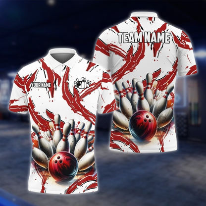Personalized Mens Cyan White Abstract Bowling Polo Shirt, Custom Bowling Team Shirts BZ0751 BOW0168