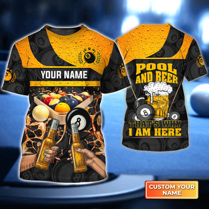 Pool And Beer That's Why I Am Here Custom Name 3D Short Sleeve T-Shirt Men's Board Shorts ORN0284