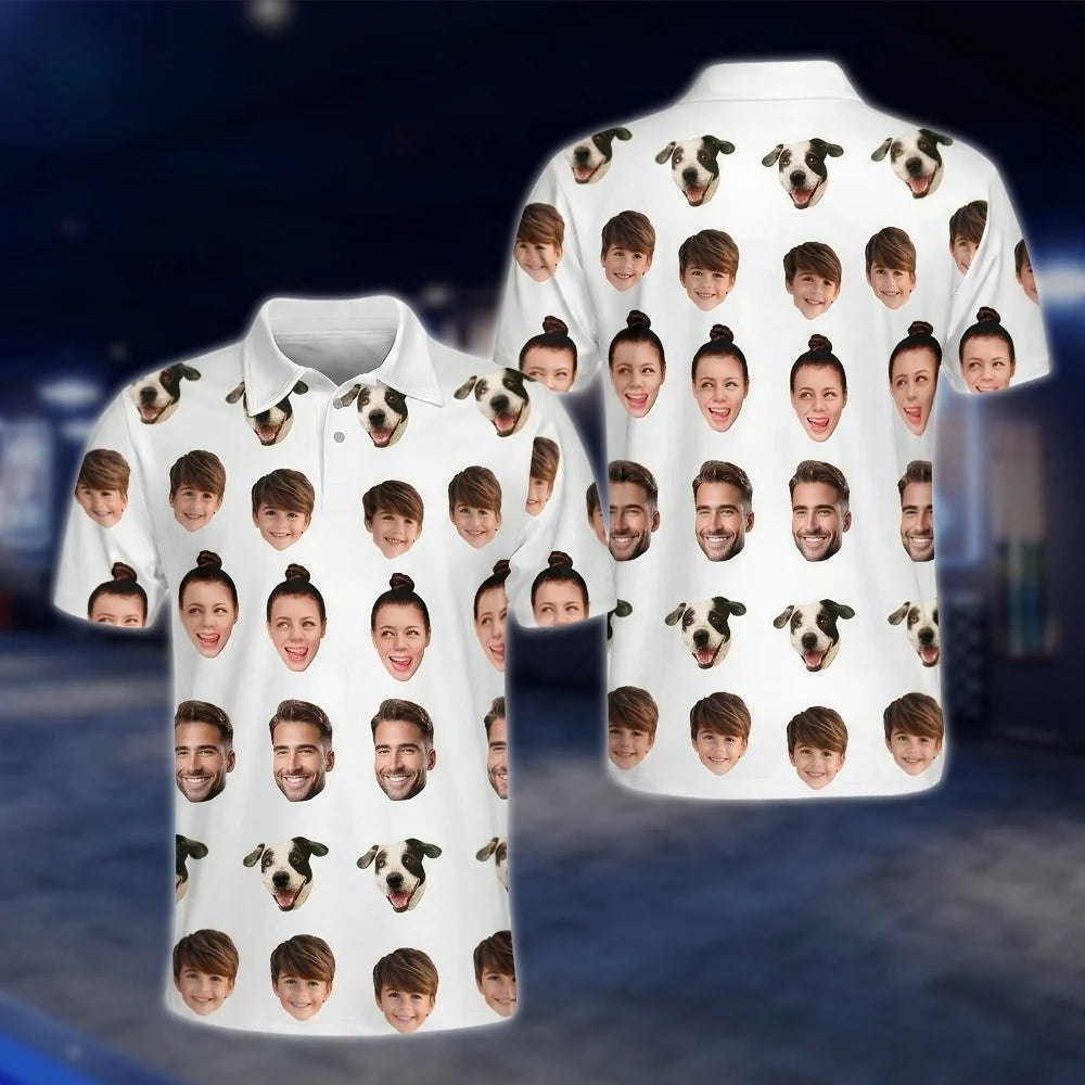 Custom Face Grey Golf Polo Shirts For Men, Custom Photo Golf Shirts GOF0183