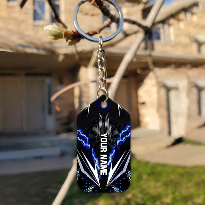 Bullseye Dartboard Thunder Personalized Name 3D Viking And Darts Keychain For Dart Team Player ORN0158