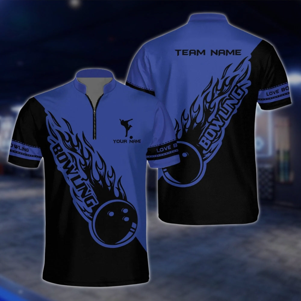 Flaming Balll Black And White Custom Bowling Mens Jersey, Custom Flame Bowling Team Shirts BZ0083 BOW0464
