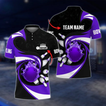 Custom Team Fire Ball Mens Bowling Polo Shirt, Red Black Custom Bowling Team Shirts BO0022 BOW0398