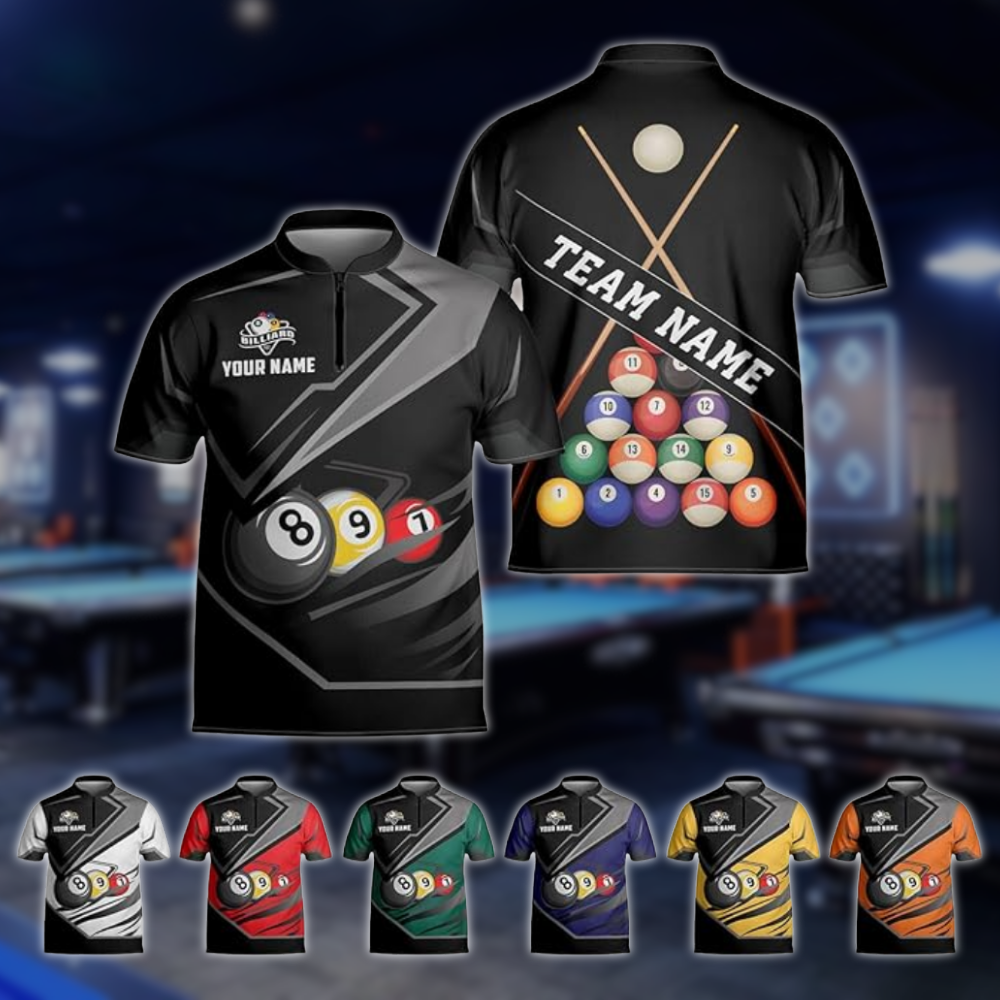 Custom Billiard Team Jersey For Men, Custom  Black Grey Pool Billiard Shirts BLD0288