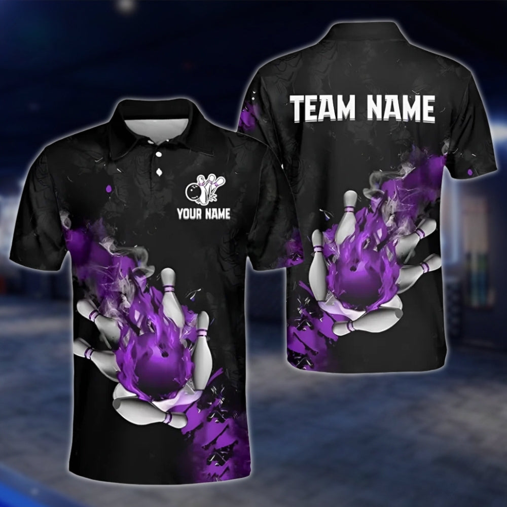 Custom Flaming Ball Bowling Polo Shirt For Mens, Custom Team Flame Bowling Shirts BZ0183 BOW0490