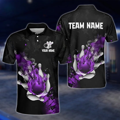 Custom Flaming Ball Bowling Polo Shirt For Mens, Custom Team Flame Bowling Shirts BZ0183 BOW0490