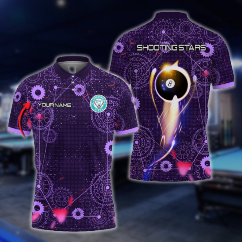 Custom Shooting Stars 8 Ball Gear Billiard Polo Shirts For Men, Custom Billiard Shirts BLD0070