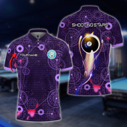 Custom Shooting Stars 8 Ball Gear Billiard Polo Shirts For Men, Custom Billiard Shirts BLD0070