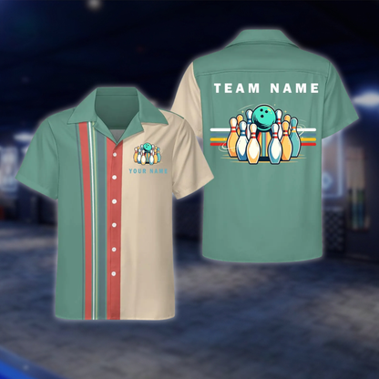 Personalized Retro Black Beige Bowling Hawaiian Shirt, Custom Retro Team Bowling Shirt BE0251 BOW0031