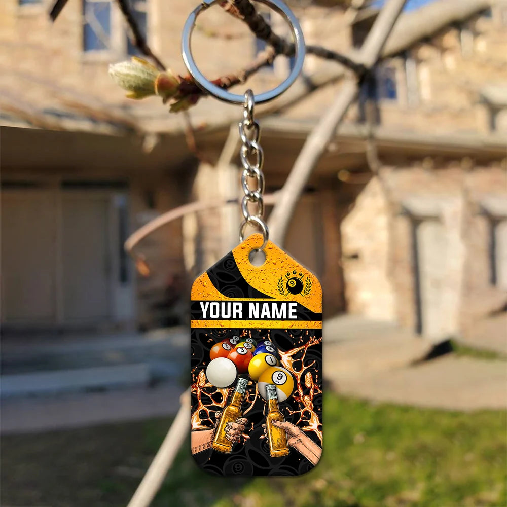 Nine-Ball Billiard And Beer That's Why I'm Here Personalized Name Keychain For Billiard Players ORN0191