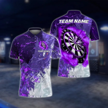 Custom Team Blue Black White Grunge Dart Polo Shirt For Men, Custom Dart Team Shirts DAT0330
