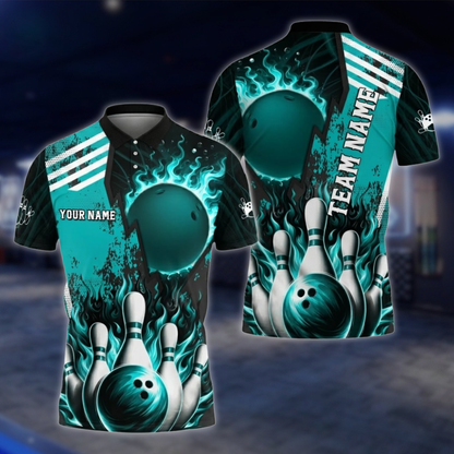 Personalized Fire Ball Red Bowling Polo Shirt For Men, Custom Team Flame Bowling Shirts BZ0812 BOW0144