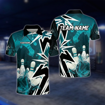 Custom Blue Black Polo Bowling Team Shirts For Men, Custom Team Bowling Shirts BO0357 BOW0495
