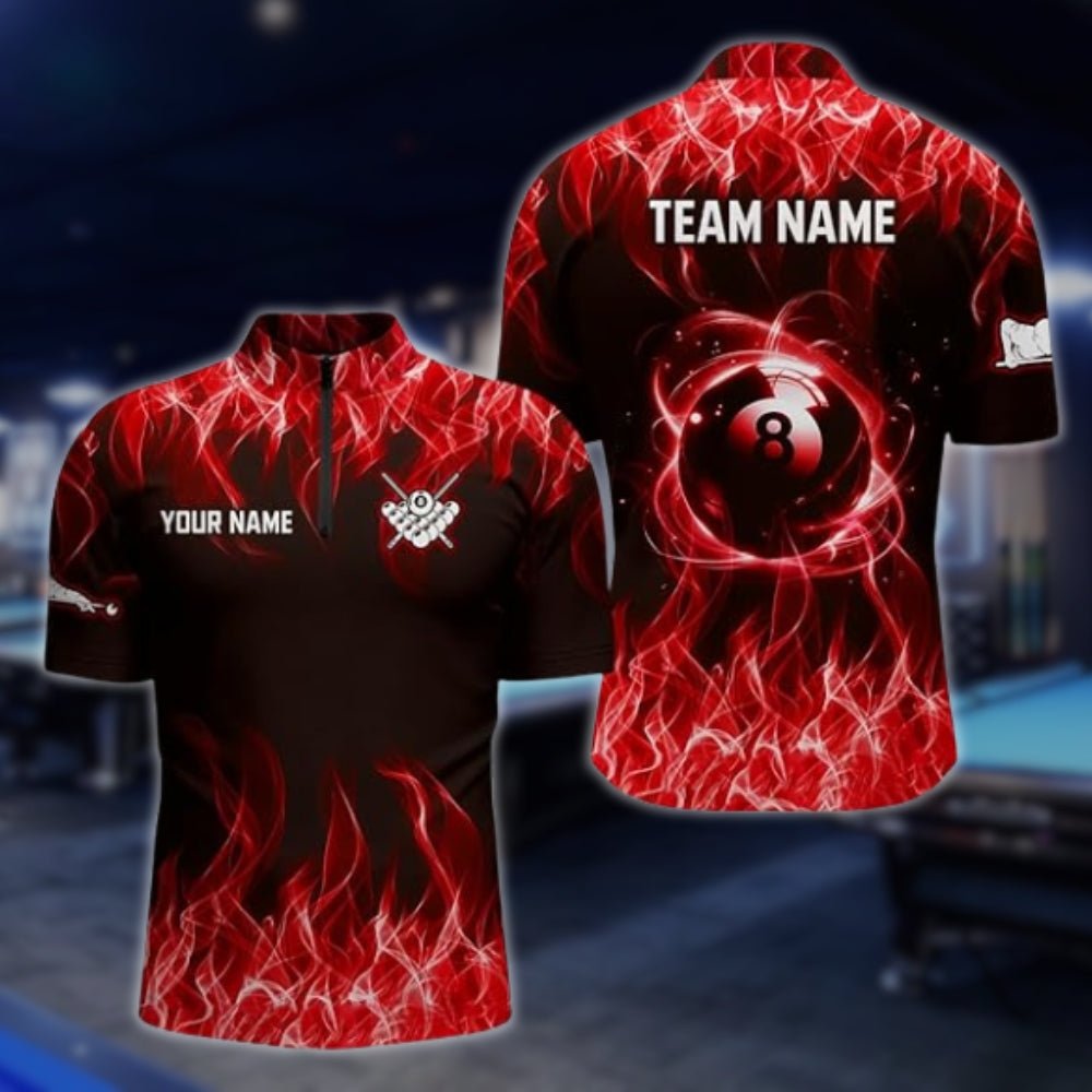 Custom Blue Flame 8 Ball Jersey For Mens, Custom Flame Billiard Team Shirts BLD0013