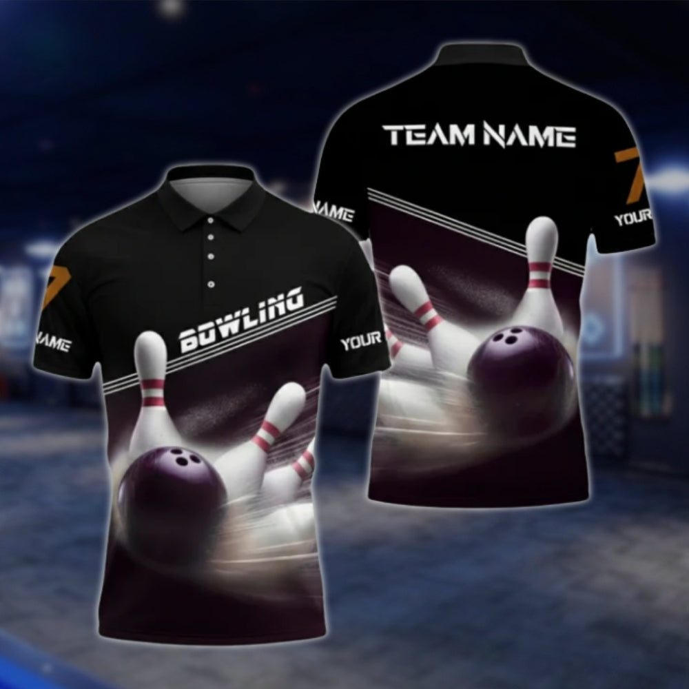 Custom Team Black Bowling Polo Shirt, Custom Bowling Shirts For Team BA0026 BOW0374