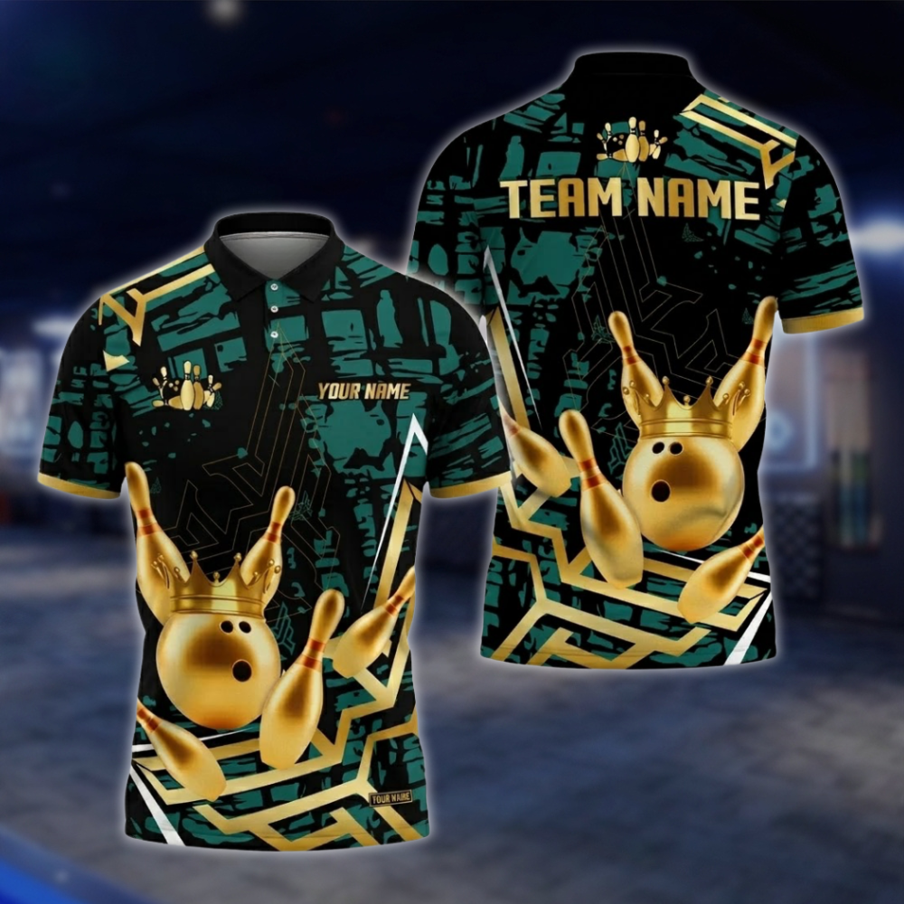 Personalized Gold Crown Ball Bowling Polo Shirt For Men, Custom Bowling Team Shirts BZ0752 BOW0167