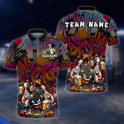Personalized Funny Pins And Ball Bowling Polo Shirt Mens, Custom Funny Bowling Shirt For Team BZ0866 BOW0080