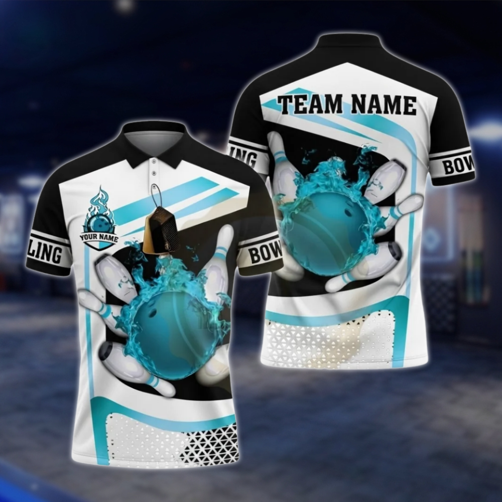 Personalized Fire Ball Men's Bowling Polo Shirt, Custom Flame Bowling Shirt For Team BZ0793 BOW0115