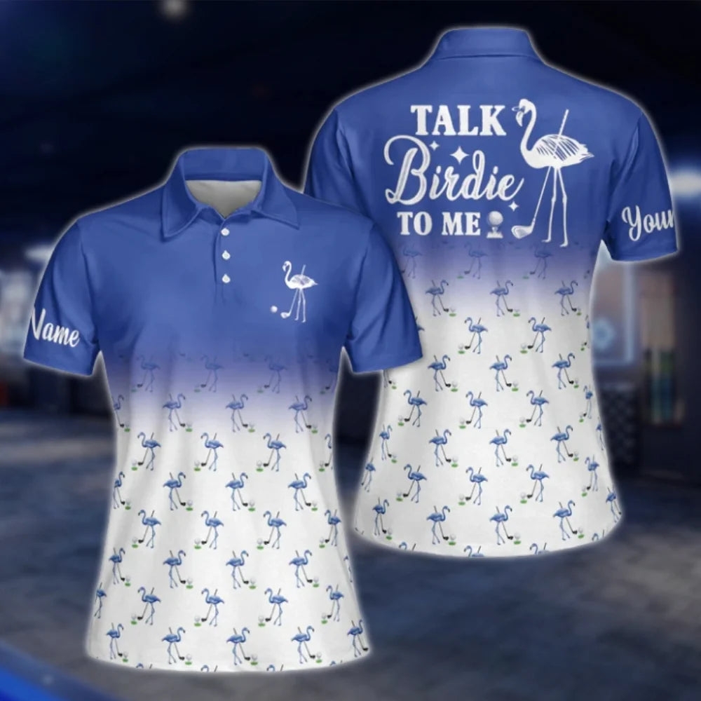 Talk Birdie To Men Custom White Pink Flamingo Golf Polo Shirts, Custom Funny Flamingo Golf Shirts For Women GOF0271