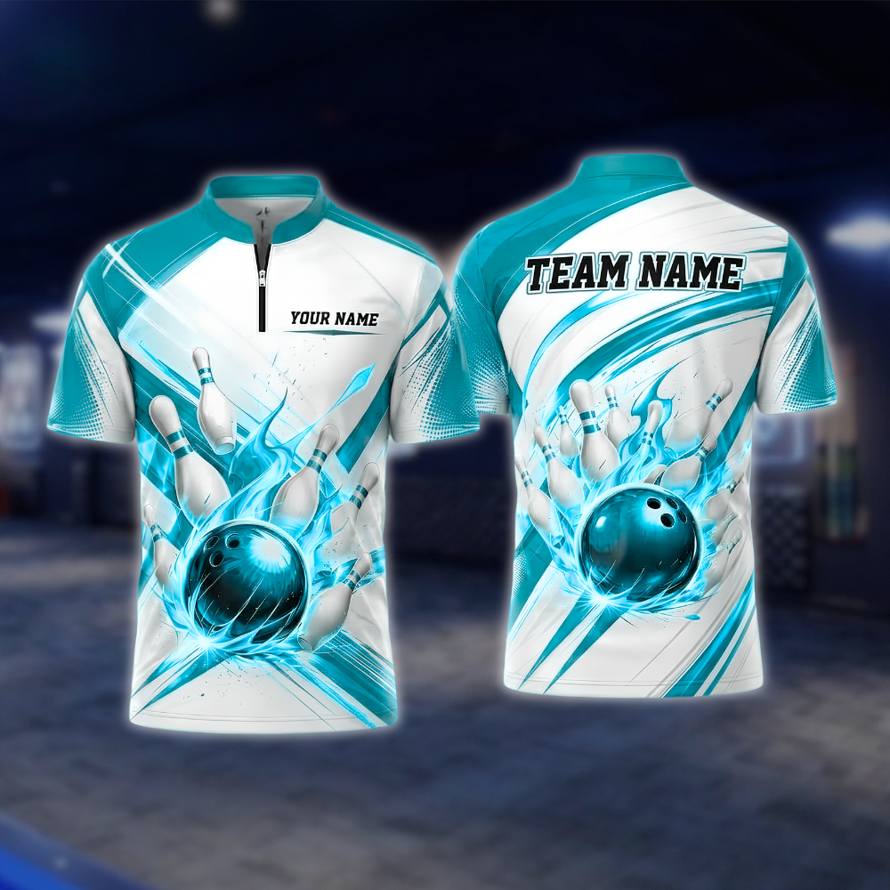 Personalized Flaming Ball Bowling Jersey Mens, Custom Flame Bowling Shirt For Team BZ0924 BOW0017