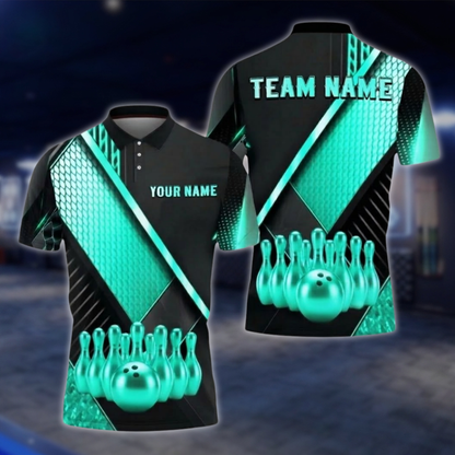 Personalized Mens Black And Gold Polo Bowling Team Shirts, Custom Team Bowling Shirt BZ0749 BOW0170