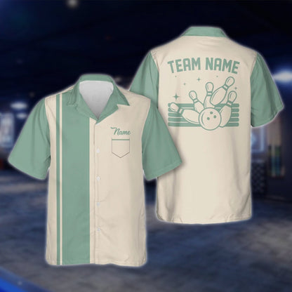 Custom Vintage Blue Beige Bowling Hawaiian Shirt For Men Women, Custom Vintage Bowling Team Shirts BE0008 BOW0370