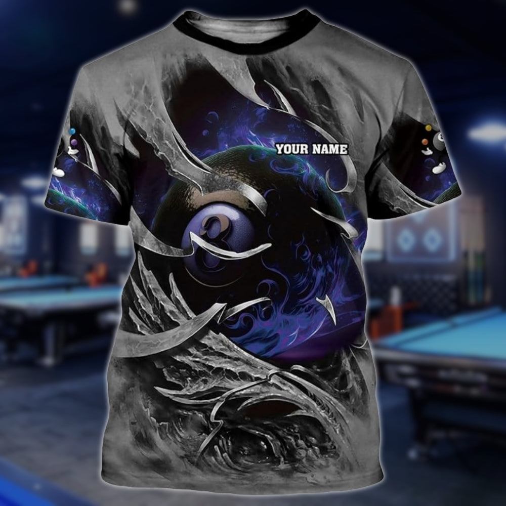 Custom Team 8 Ball TShirts For Men And Women, Custom Flaming 8 Ball Billiard Team Shirts BLD0272