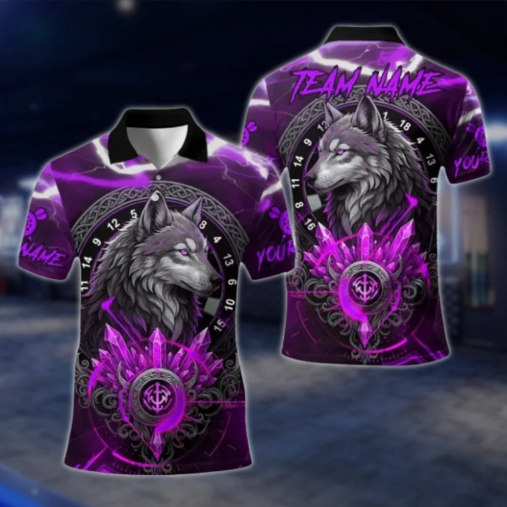 Custom Wolf Cyan Dart Mens Polo Shirt, Custom Wolf Dart Team Shirts DAT0364