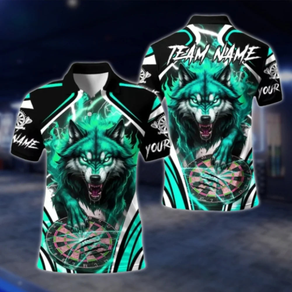 Custom Mens Wolf Thunder Lightning Dart Polo Shirt, Custom Wolf Team Dart Shirts DAT0314