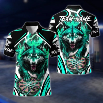 Custom Mens Wolf Thunder Lightning Dart Polo Shirt, Custom Wolf Team Dart Shirts DAT0314
