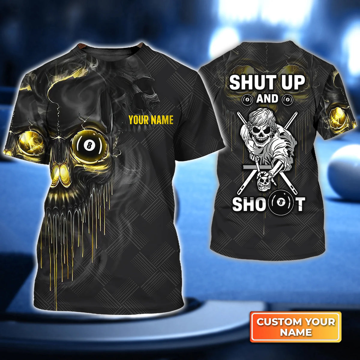 Pool Shut Up And Shoot Custom Name 3D Short Sleeve T-Shirt Men's Board Shorts ORN0274