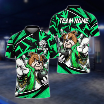 Personalized Red Bulldog Bowling Polo Shirt For Men, Custom BullDog Bowling Team Shirt BE0217 BOW0110