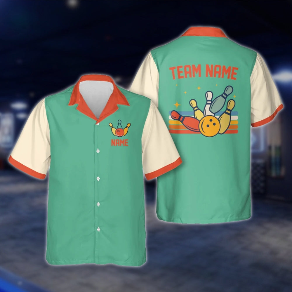 Custom Retro Bowling Hawaiian Shirt For Team, Custom Red Beige Bowling Shirts For Men Women BE0038 BOW0364